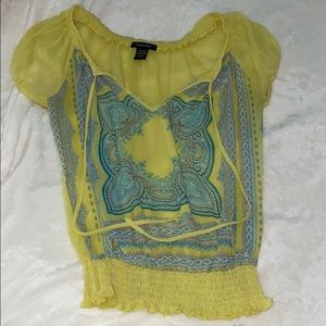 Yellow paisley see-through blouse